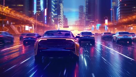 Futuristic City Highway in the Rain at Night wallpaper