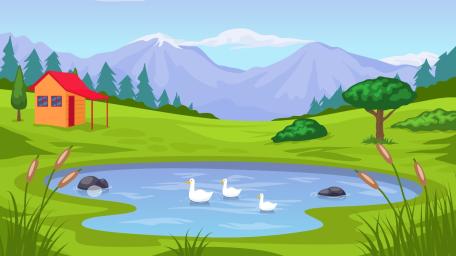 Idyllic Pond View with Quaint Cabin wallpaper