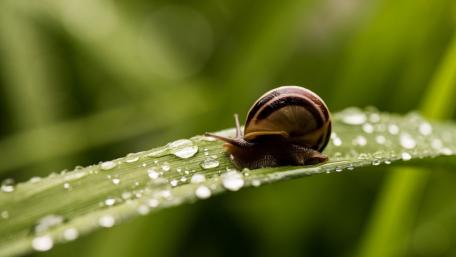 Morning Journey of a Dew-Covered Snail wallpaper