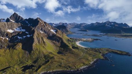 Majestic Lofoten Islands Aerial View wallpaper