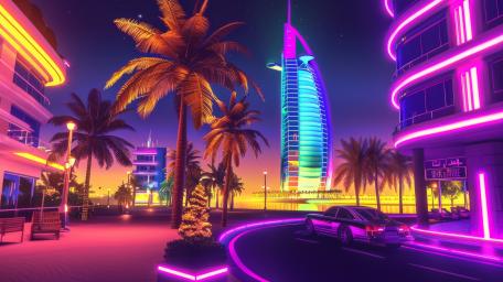 Neon Glow Over Futuristic Dubai wallpaper