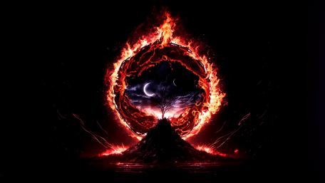 Infernal Eclipse Over Crimson Horizons wallpaper
