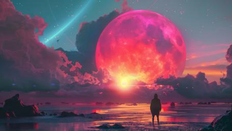Under the Crimson Moon's Embrace wallpaper