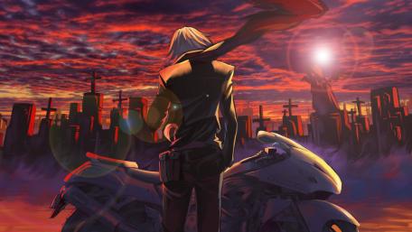Rider Against the Crimson Sky wallpaper
