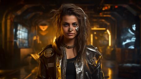 Cyberpunk Cyborg Woman in a Futuristic World wallpaper