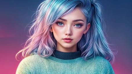 Ethereal AI Girl with Blue Hair wallpaper