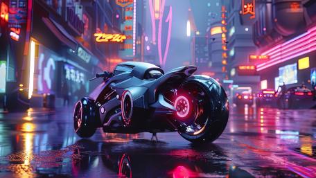 Neon Cyberbike in Futuristic City wallpaper
