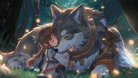 A girl and her wolf wallpaper