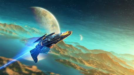 Spaceship Over Alien Landscape wallpaper