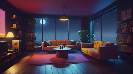 Moonlit Urban Living Room Magic wallpaper