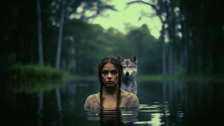 Mystical Encounter in the Enchanted Lake wallpaper
