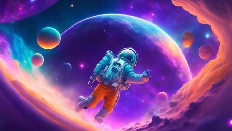 Astronaut's Cosmic Journey in Purple Space wallpaper