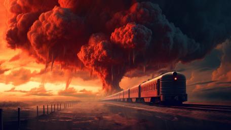 Catastrophic Red Train Near Nuclear Explosion wallpaper