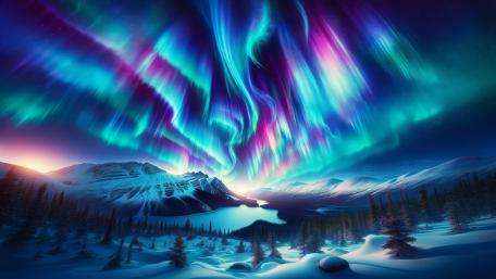 Northern Lights Over Peyto Lake in Winter wallpaper