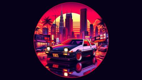 Retro Cyberpunk Toyota AE86 Neon Art wallpaper