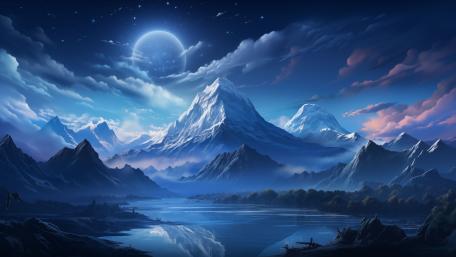 Enchanting Moonlit Mountainscape wallpaper