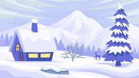 Winter Wonderland Cottage in Blue Hues wallpaper