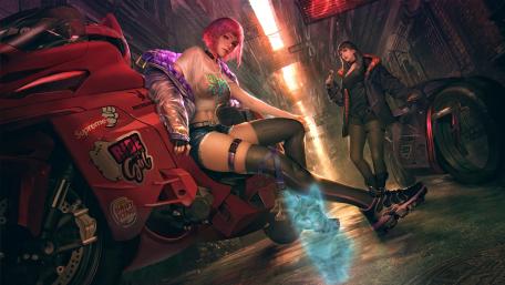 Cyberpunk Red-Haired Warriors wallpaper