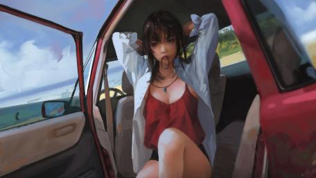 Beach Day Vibes with Anime Girl wallpaper