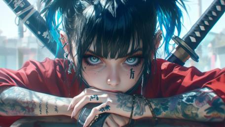 Fierce Tattooed Samurai Girl wallpaper