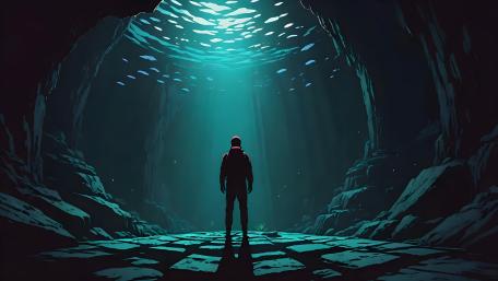 Explorer in Underwater Cave wallpaper