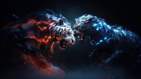 Cybernetic Tension Big Cats Clash wallpaper