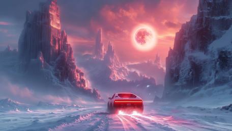 Red Moon Ride in Winter Wonderland wallpaper