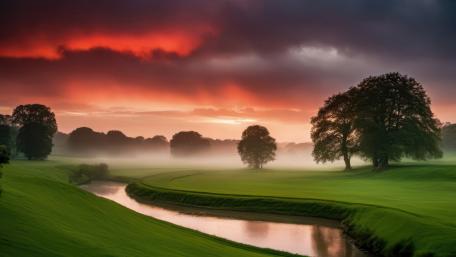 Misty River at Sunset wallpaper
