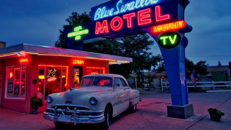 Vintage Road Trip Nostalgia at Blue Swallow Motel wallpaper