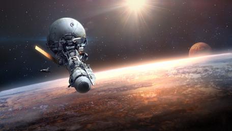 Cosmic Exploration Outpost in Orbit wallpaper