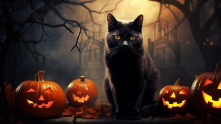 Black Cat and Pumpkins Halloween Wallpaper wallpaper