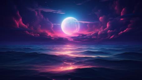 Moon Over Tranquil Waters in Fantasy Night Sky wallpaper