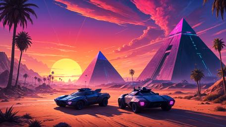 Neon Desert Pyramids at Sunset wallpaper