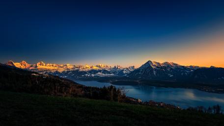 Sunset Over Mountains and Lake wallpaper