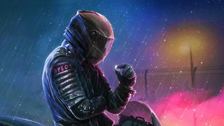 Synthwave Cyberpunk Biker in the Rain wallpaper