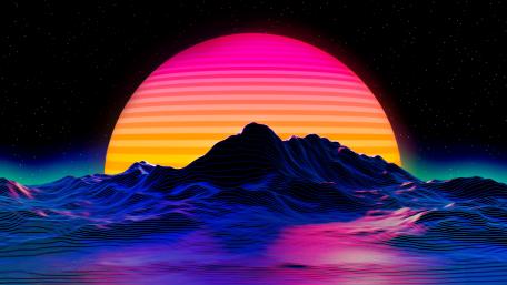Neon Mountain and Sunset Extravaganza wallpaper