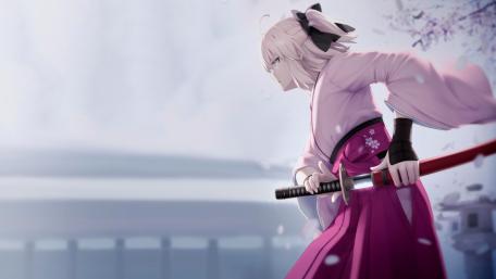 Anime Warrior Girl with Katana in 4K wallpaper