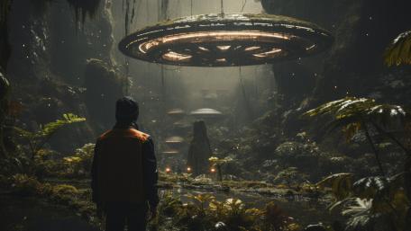 Mystical Encounter in a Mossy Realm wallpaper