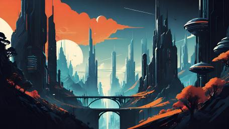 Futuristic Skyline in a Fantasy World wallpaper