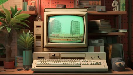 Retro Computer Desk Setup by AI Art wallpaper