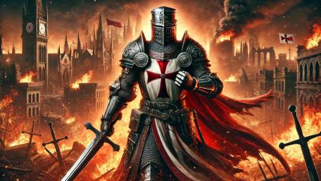 Knight Amidst Burning Ruins wallpaper