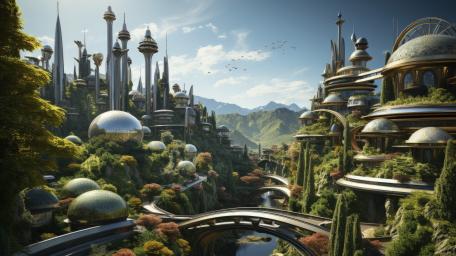 Futuristic Urban Fantasy Oasis wallpaper