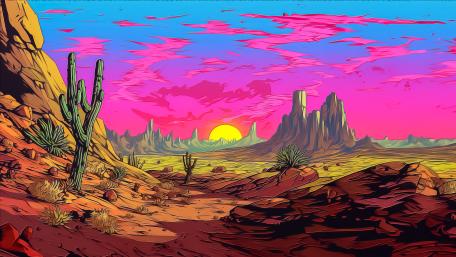 Vivid Desert Sunset Fantasy Scene wallpaper