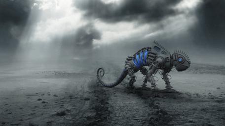 Chameleon Robot in Sci-Fi Desert wallpaper