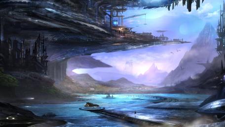 Futuristic Alien Landscape Exploration wallpaper