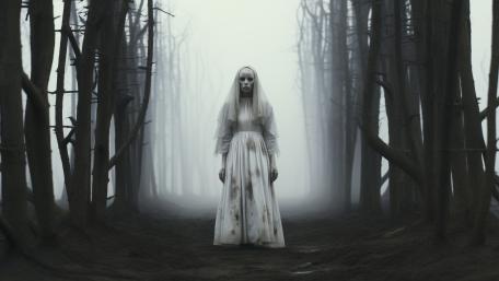 Ghostly Bride in Haunted Forest wallpaper