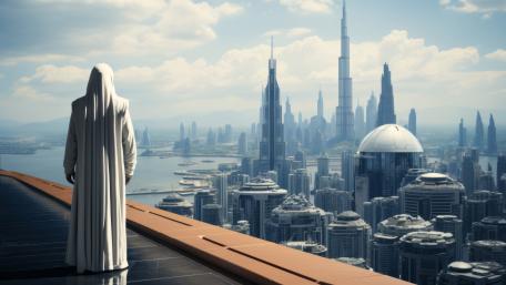 Gazing Over a Futuristic Metropolis wallpaper