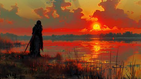 Warrior at Sunset Lake wallpaper