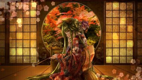 Mystical Autumn Geisha in a Traditional Room wallpaper