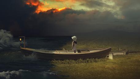 Dreamy Boat at Dusk Dreamland Adventure wallpaper